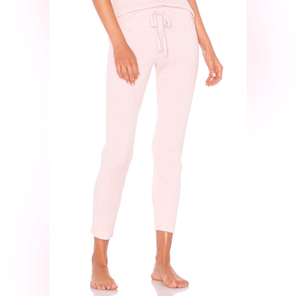 Skin Vanya Ribbed Knit Lounge Pants in Soft Pink Small